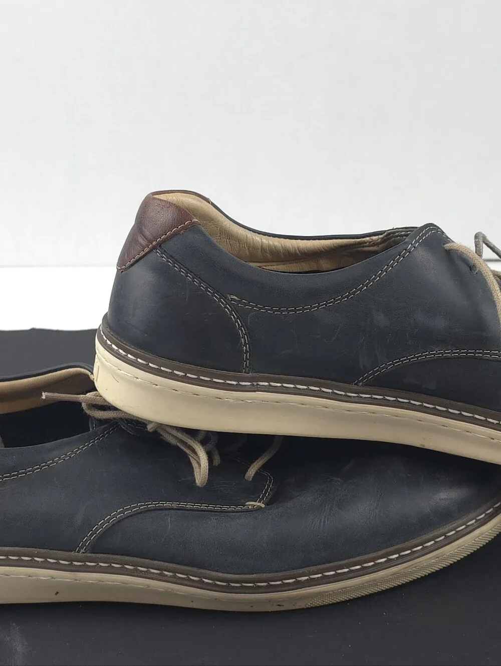 Johnston & Murphy McGuffey 25-8359 Mens 11M Navy Leather Plain Toe Shoes